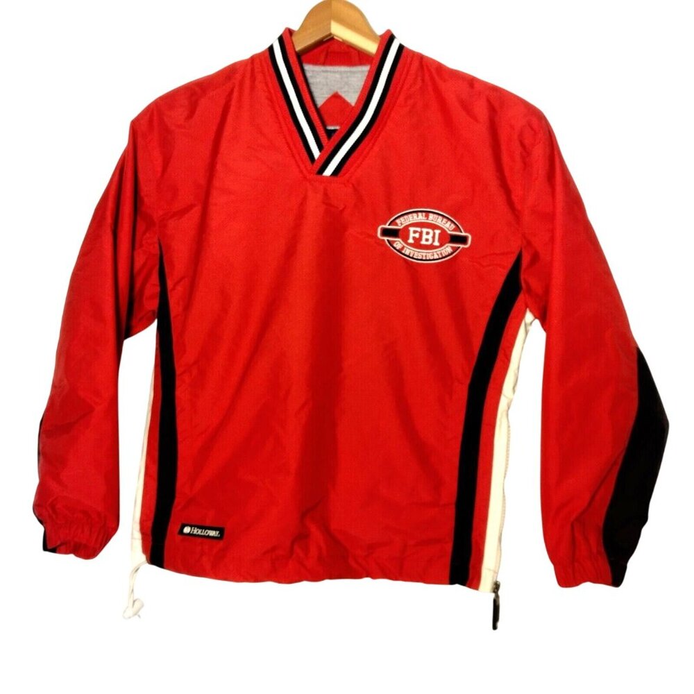 FBI Federal Bureau Of Investigarion Windbreaker Youth M Red V Neck Red Pullover